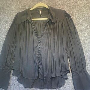 Free People Black Layered Button-Front Blouse
